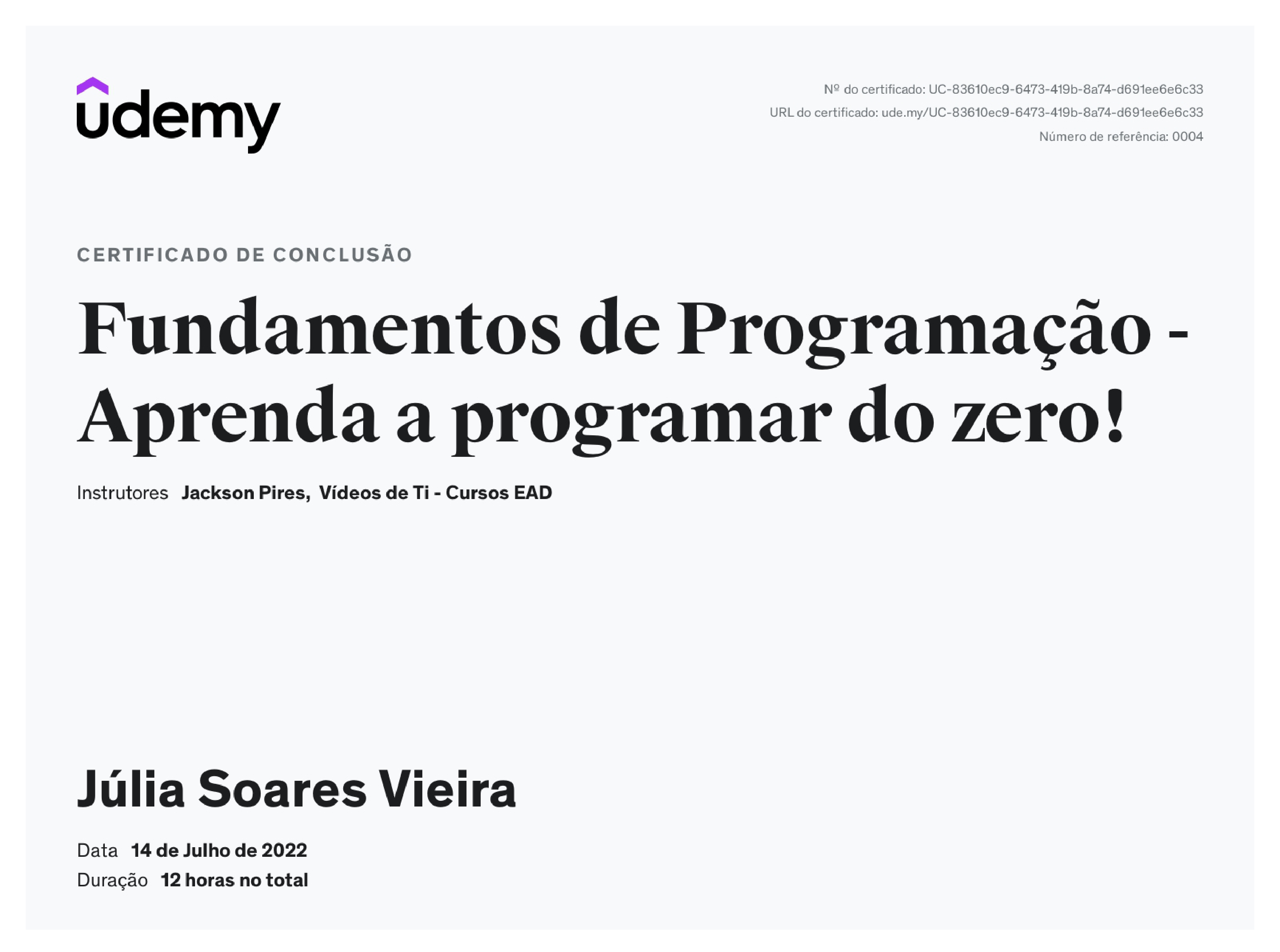 Certificado de curso concluído
