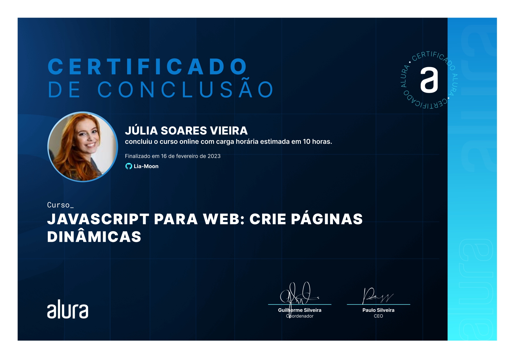 Certificado de curso concluído