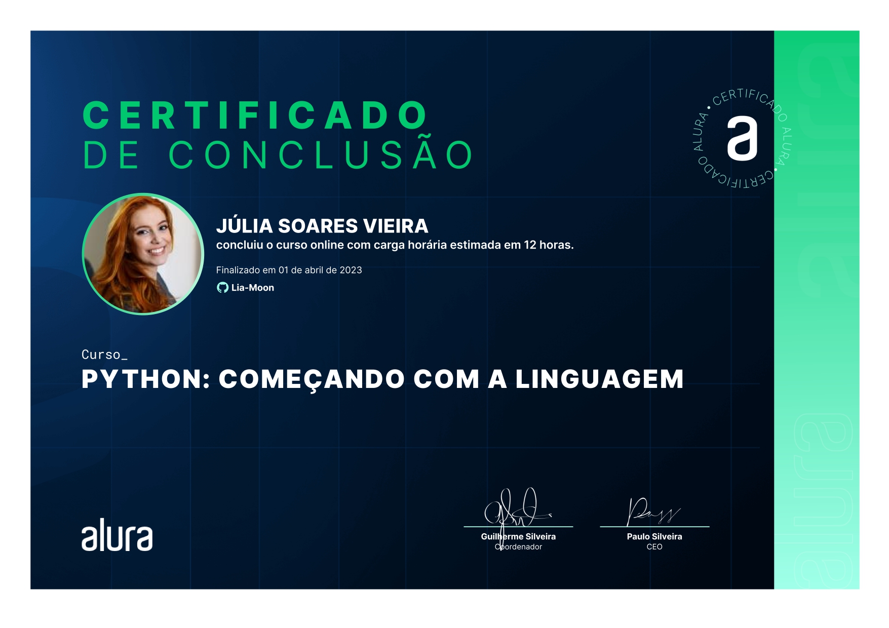 Certificado de curso concluído