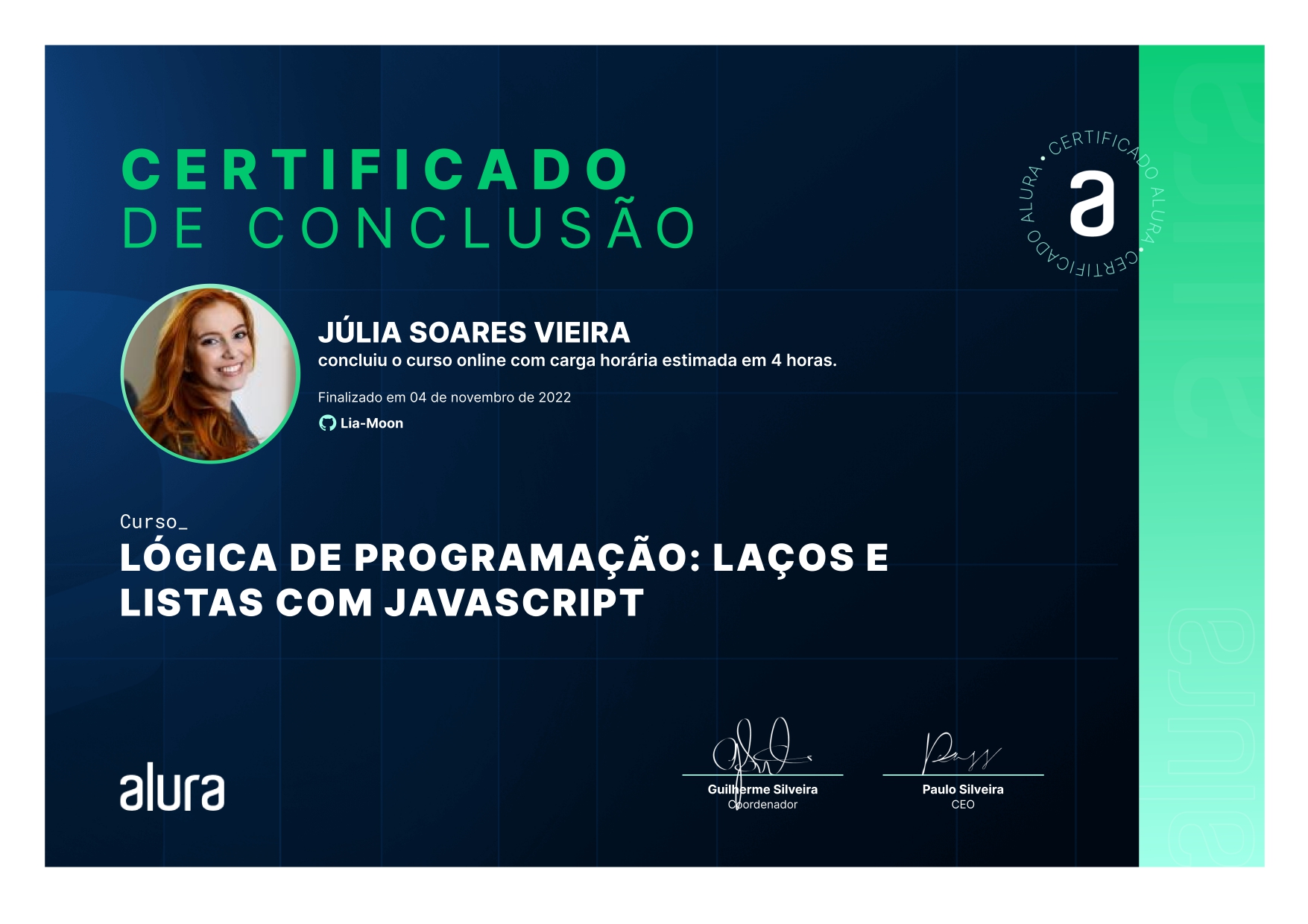 Certificado de curso concluído